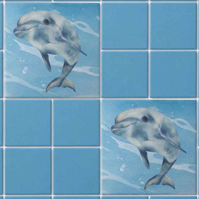 Happy Dolphin Watercolor Beach Ocean  Tile (Creator Uploaded)