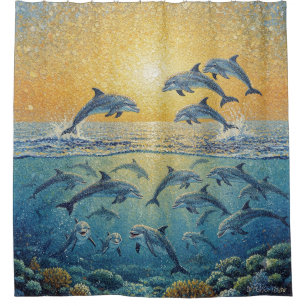 Happy Dolphins At Sunset Tapestry