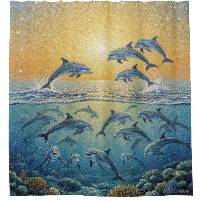Happy Dolphins At Sunset Tapestry (Front)