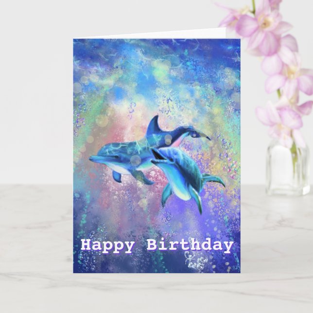 Happy Dolphins Birthday Card (Orchid)