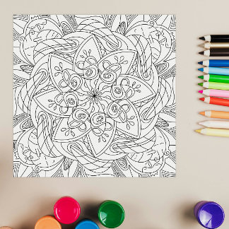 Happy Doodles: Cute Flower Colouring Page For Kids Poster
