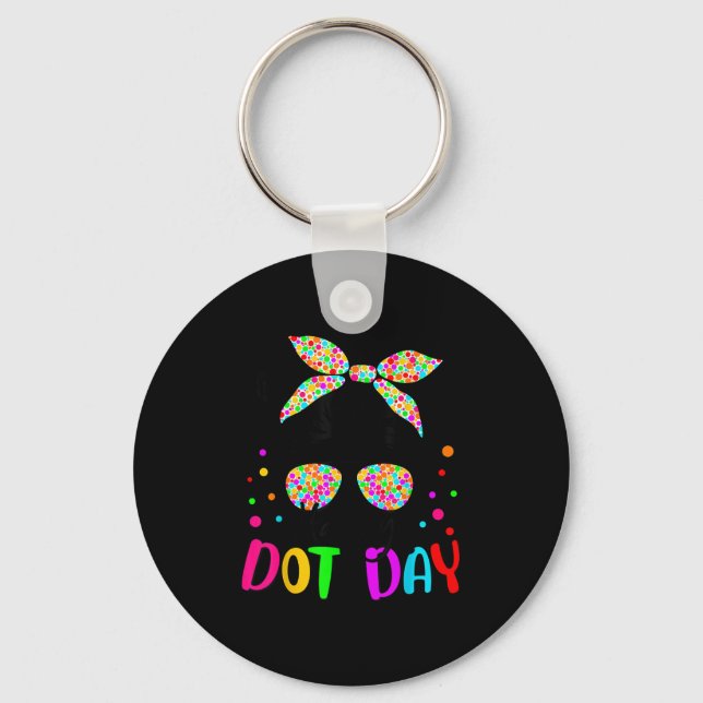 Happy Dot Day Messy Bun Kids Teacher Colourful Dot Keychain (Front)