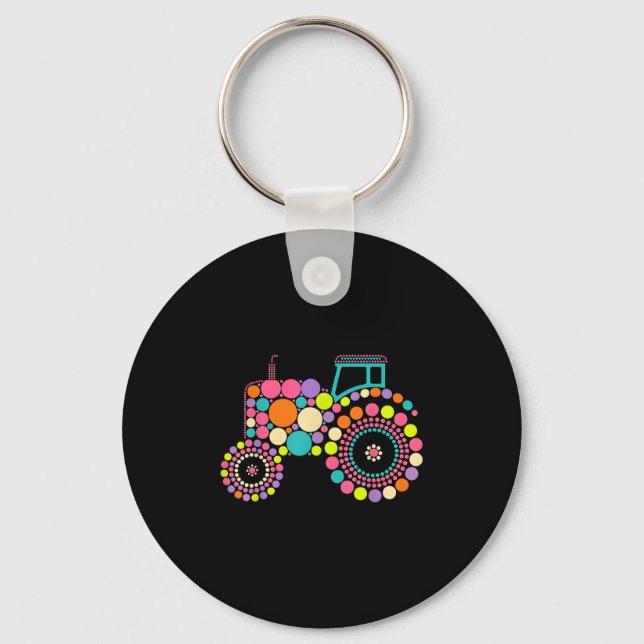 Happy Dot Day Tractor Polka Dot Art Student Boys K Keychain (Front)