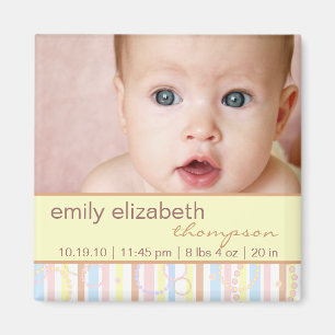 Happy Dots & Stripes Baby Photo Magnet