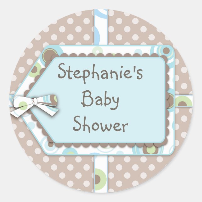 Happy Dots Tag Boy Baby Shower Sticker (Front)