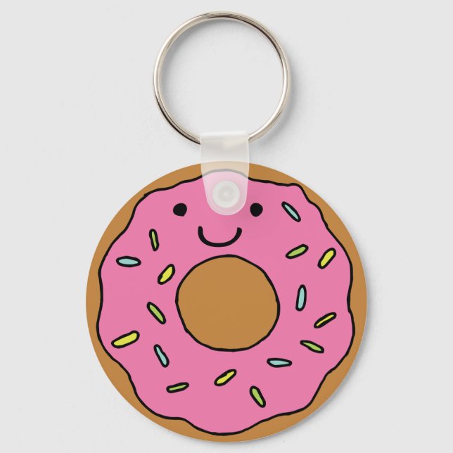 Happy Doughnut Graphic Colourful Pink Doughnut Cli Keychain (Front)