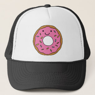 Happy Doughnut Graphic Colourful Pink Doughnut Cli Trucker Hat