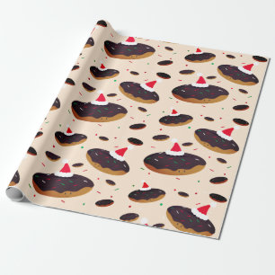 Happy Doughnut Santa Hats Pattern Chocolate Frosti Wrapping Paper