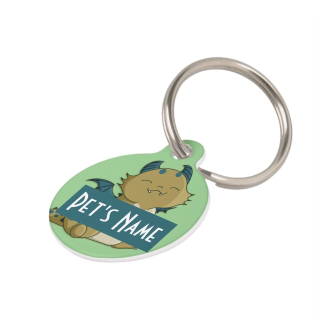 Happy Dragon Customizable Pet Tag (Side)