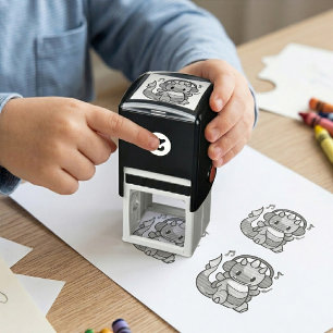 Happy dragon with headphones listening to music. self-inking stamp