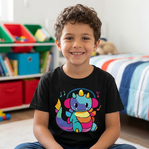 Happy dragon with headphones listening to music. T-Shirt