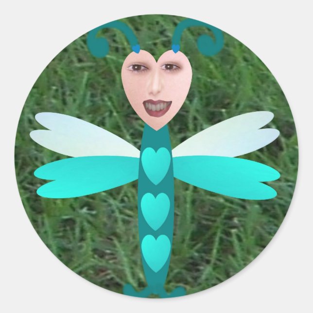 Happy Dragonfly Classic Round Sticker (Front)