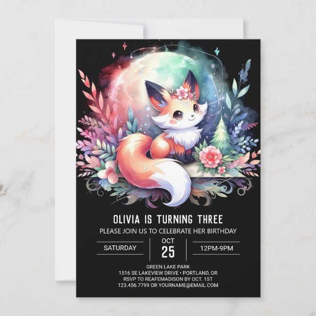 Happy Dreamy Fox Birthday digital Invitation (Front)