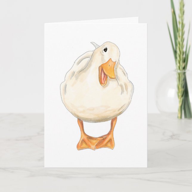 Happy Duck, Cute Animal, Handmade, watercolor Holiday Card (Front)