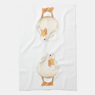 Happy Duck, Cute Animal, Original art, watercolor Kitchen Towel