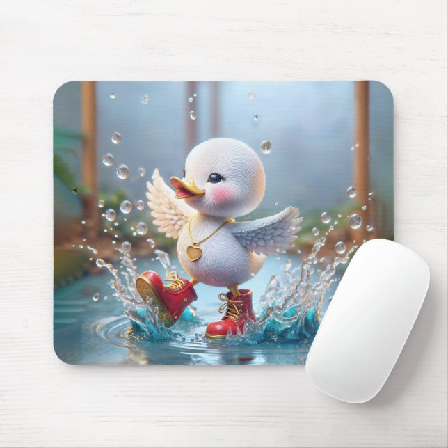Happy Duckling Wearing Red Rain Boots Mouse Pad (With Mouse)