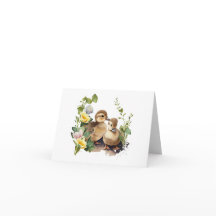 Happy Ducklings with Flowers BLANK 