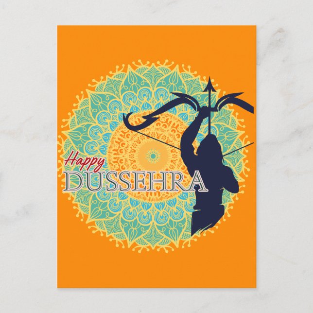 Happy Dussehra Lord Ram with Bow & Arrow Chakra BG Postcard (Front)