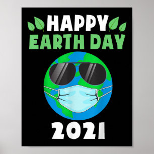 Happy Earth Day 2021 Funny Earth Wearing Mask Kids Poster