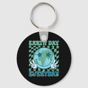 Happy Earth Day 2025 Retro Groovy Earth Day Everyd Keychain