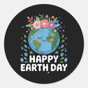 Happy Earth Day 2025 With Floral For Women Men Kid Classic Round Sticker