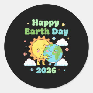 Happy earth day 2026 cute sun hugging earth design classic round sticker