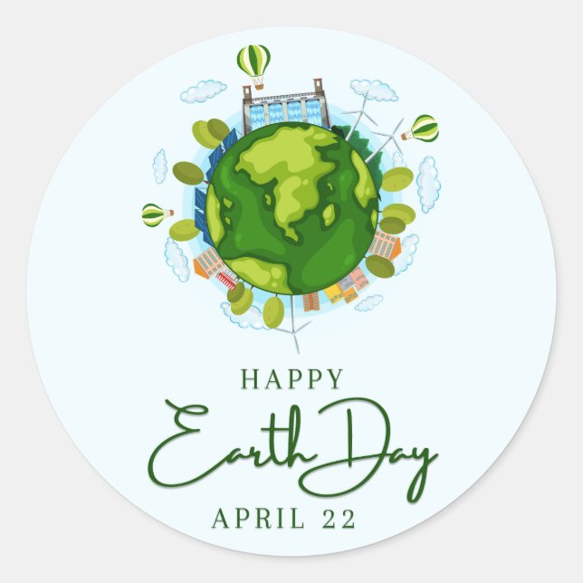 Happy Earth Day Classic Round Sticker (Front)