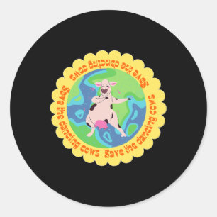 Happy Earth Day Cute Cow Dancing Save The Cows Classic Round Sticker