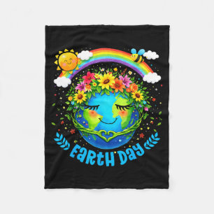 Happy earth day cute earth floral crown rainbow fleece blanket