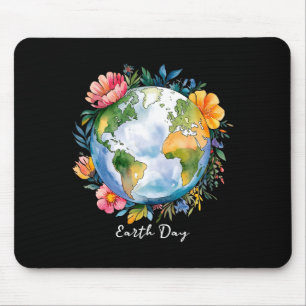 Happy earth day cute earth with floral earth day mouse pad