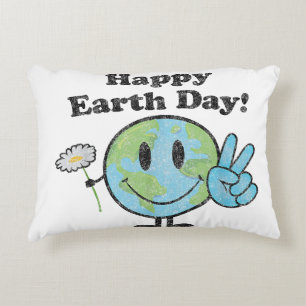 Happy Earth Day Cute Peace Sign Flower Distressed Accent Pillow