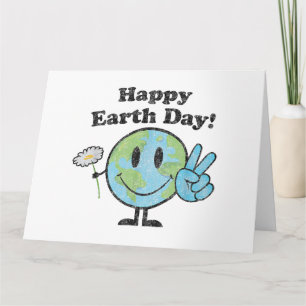 Happy Earth Day Cute Peace Sign Flower Distressed Card
