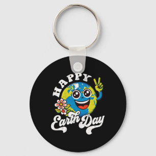 Happy Earth Day Cute Peace Sign Flower Keychain
