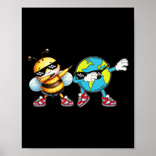 Happy Earth Day Funny Earth And Bee Day Kids Toddl Poster