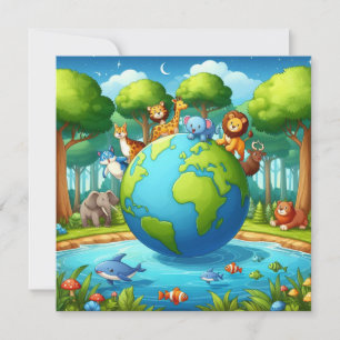 Happy Earth Day - Globe Green Tree Water Continent Holiday Card