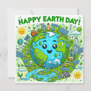 Happy Earth Day - Globe Green Tree Water Continent Holiday Card
