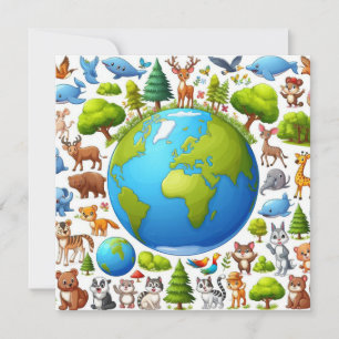Happy Earth Day - Globe Green Tree Water Continent Holiday Card