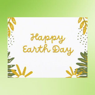 Happy Earth Day Green and Gold Floral Holiday Postcard