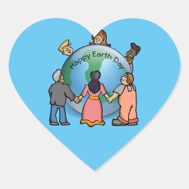 Happy Earth Day Happy People Blue Heart Sticker (Front)