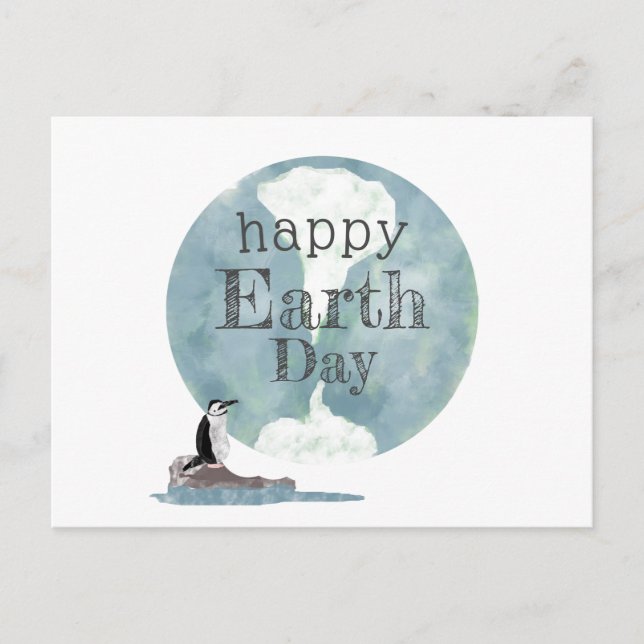 Happy Earth Day Penguin and Planet Postcard (Front)