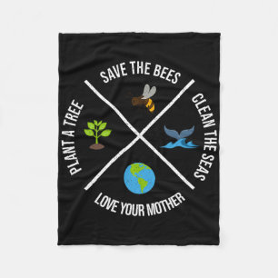 Happy Earth Day Plant Trees Clean Seas Save Bees F Fleece Blanket