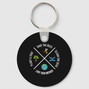 Happy Earth Day Plant Trees Clean Seas Save Bees F Keychain