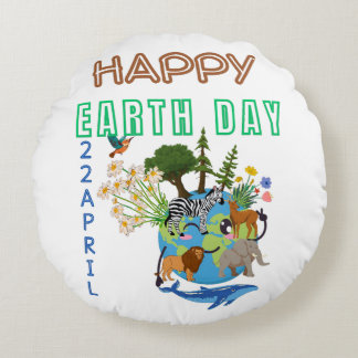 Happy Earth Day Round Pouf Round Pillow