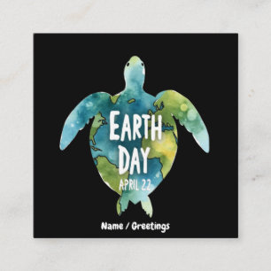 Happy Earth Day Save The Earth and Save The Turtle Square Business Card