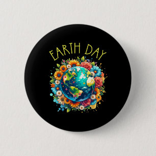 Happy Earth Day Shirt Cute Earth With Floral Earth 2 Inch Round Button