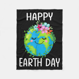 Happy Earth Day Shirt Cute Earth With Floral Earth Fleece Blanket