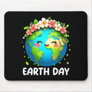 Happy Earth Day Shirt Cute Earth With Floral Earth Mouse Pad