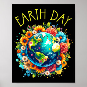 Happy Earth Day Shirt Cute Earth With Floral Earth Poster