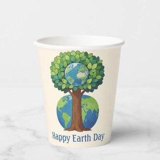 Happy Earth Day Tree Nature Illustration Paper Cups