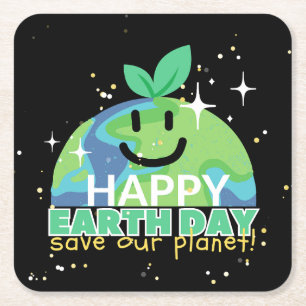 Happy earth day! Turn off your light Design Square Paper Coaster